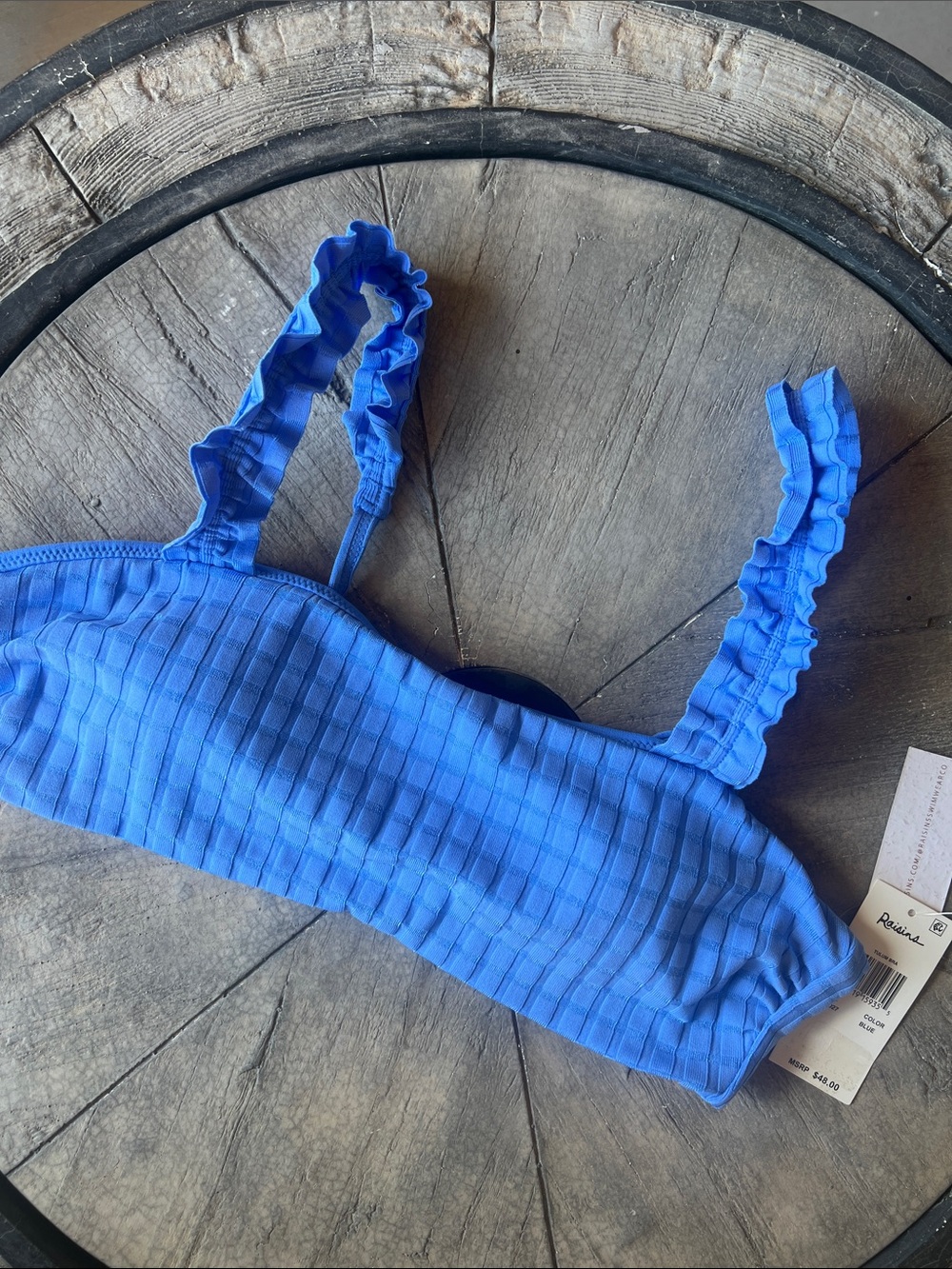 Ruffled Strap Bandeau Bikini Top in Blue Large B1 - Picture 1 of 6